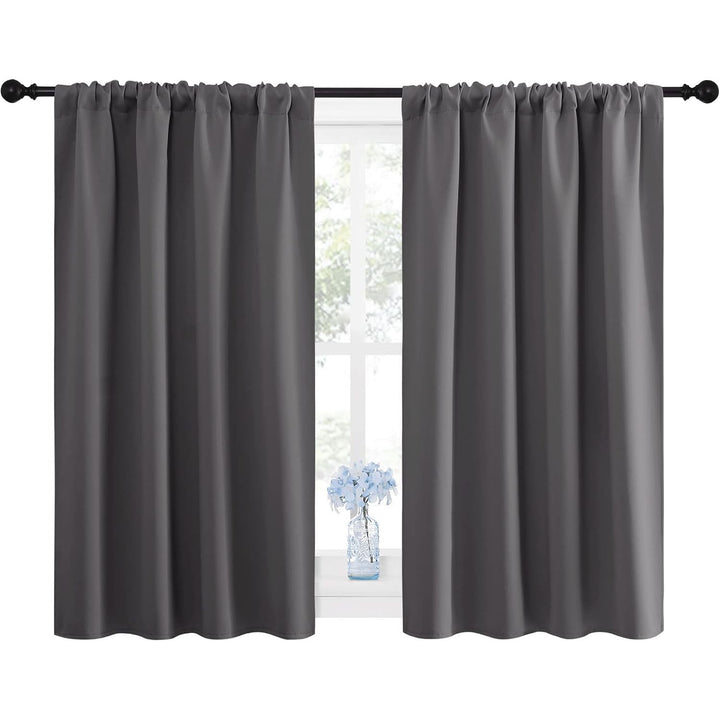 Grey Room-Darkening Rod-Pocket Curtains, 42 x 45 in, 2 Panels - Just Closeouts Canada Inc.
