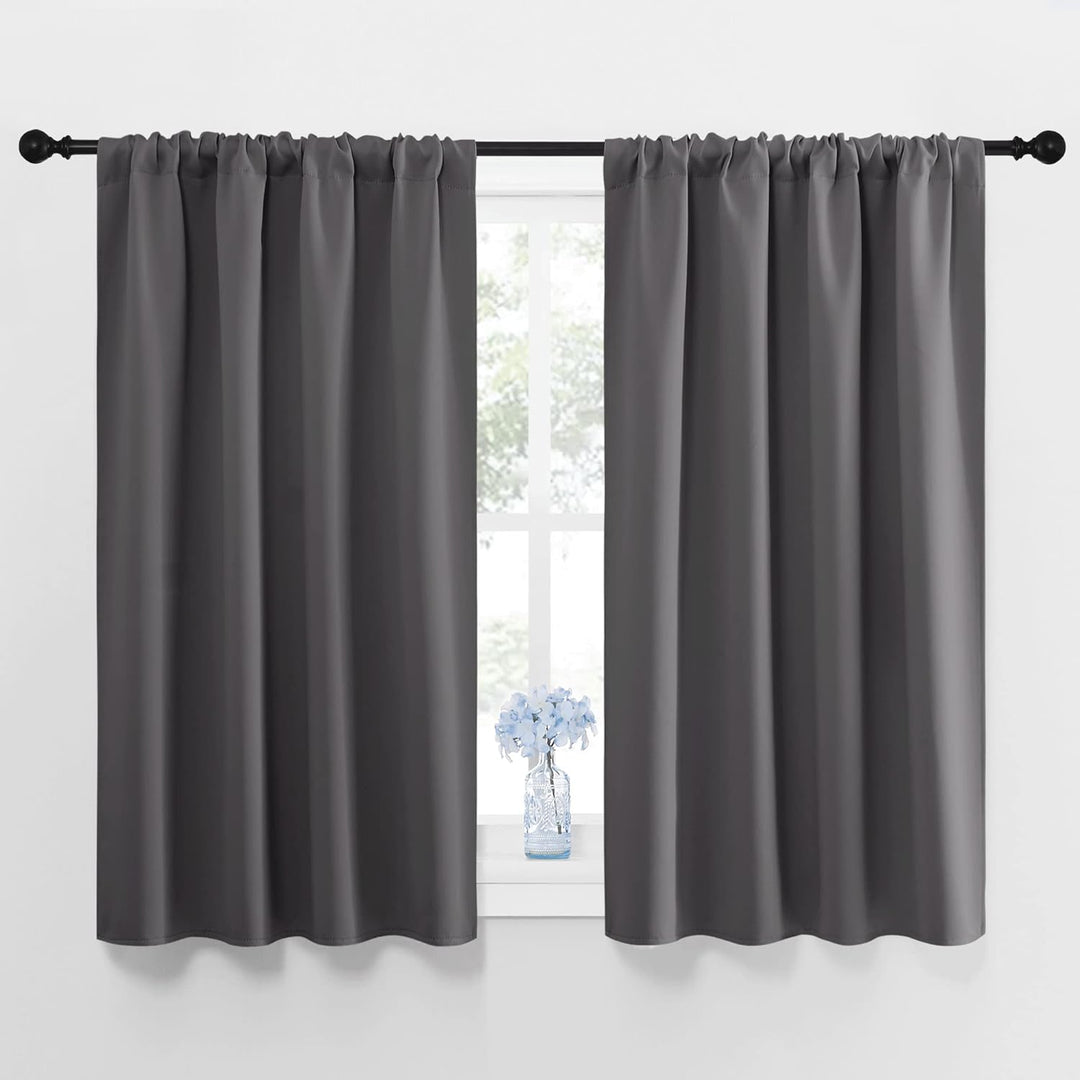Grey Room-Darkening Rod-Pocket Curtains, 42 x 45 in, 2 Panels - Just Closeouts Canada Inc.