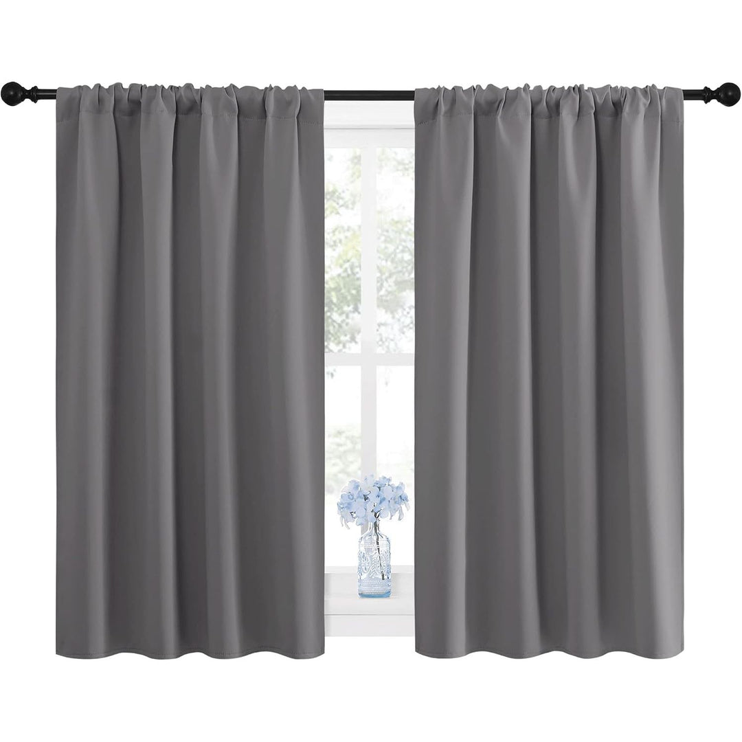 Grey Room-Darkening Rod-Pocket Curtains, 42 x 45 in, 2 Panels - Just Closeouts Canada Inc.