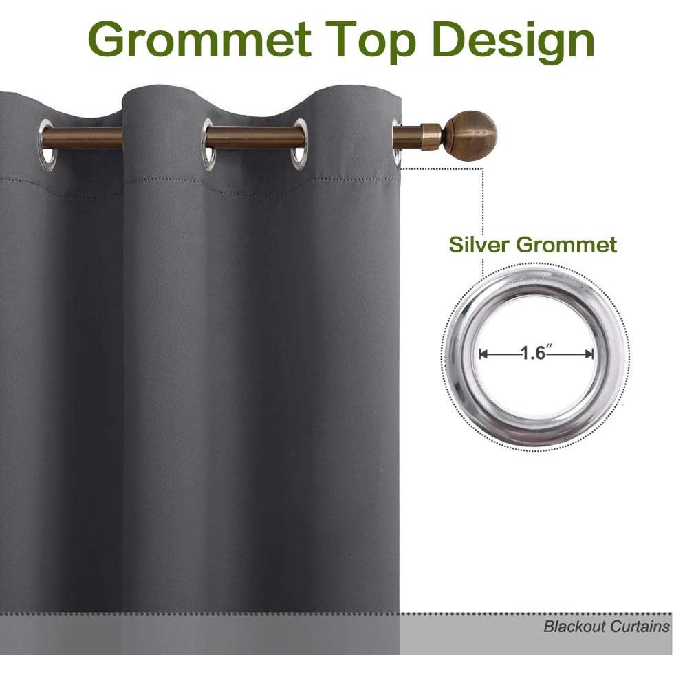 Grey Thermal Blackout Grommet Curtains, 55 x 80 in, 2 Panels - Just Closeouts Canada Inc.