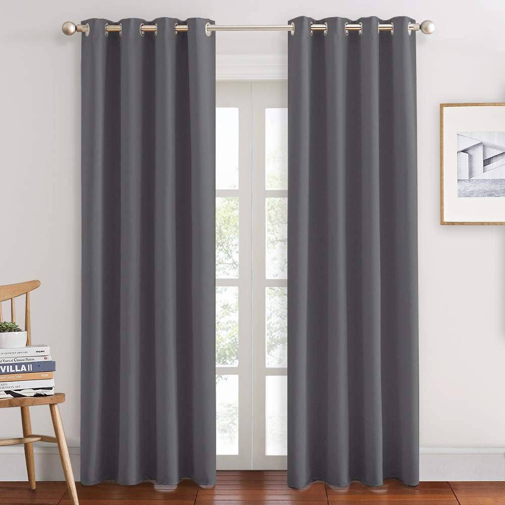 Grey Thermal Blackout Grommet Curtains, 55 x 80 in, 2 Panels - Just Closeouts Canada Inc.