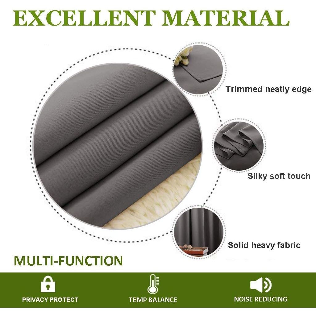 Grey Thermal Blackout Grommet Curtains, 55 x 80 in, 2 Panels - Just Closeouts Canada Inc.