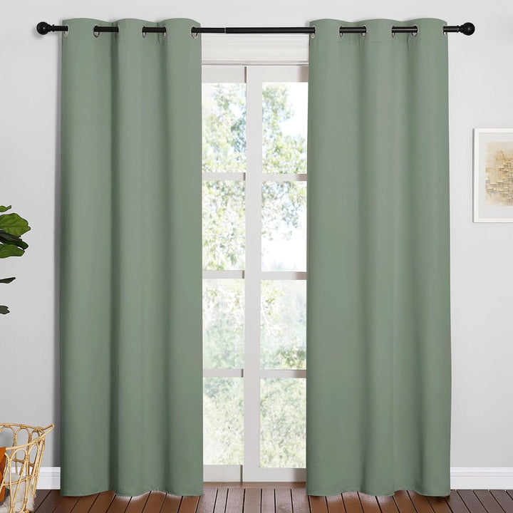 Greyish Green Room-Darkening Grommet Curtains, 42 x 84 in, 2 Panels - Just Closeouts Canada Inc.