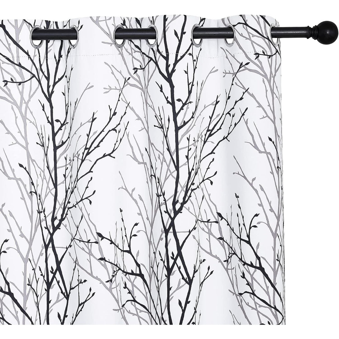 Greyish White Branch-Print Room-Darkening Grommet Curtains, 52 x 84 in, 2 Panels - Just Closeouts Canada Inc.