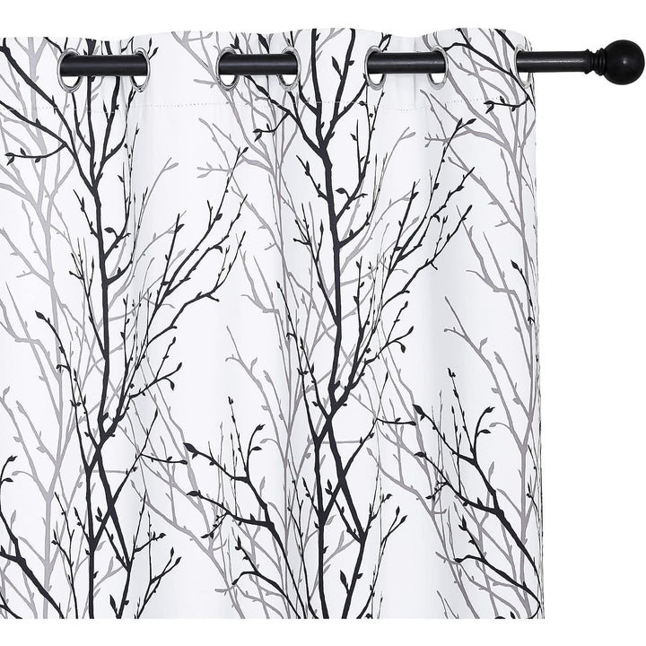 Greyish White Branch-Print Room-Darkening Grommet Curtains, 52 x 84 in, 2 Panels - Just Closeouts Canada Inc.
