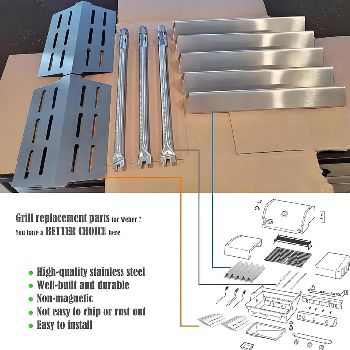 Grill Parts for Weber Genesis 300 Gas Grill Replacement Parts Kit Weber Genesis E310 E320 E330 EP310 EP320 EP330, Flavorizer Bars Heat Deflector Burner Tube Set for Weber Accessory 7620 7622 62752 - Just Closeouts Canada Inc.