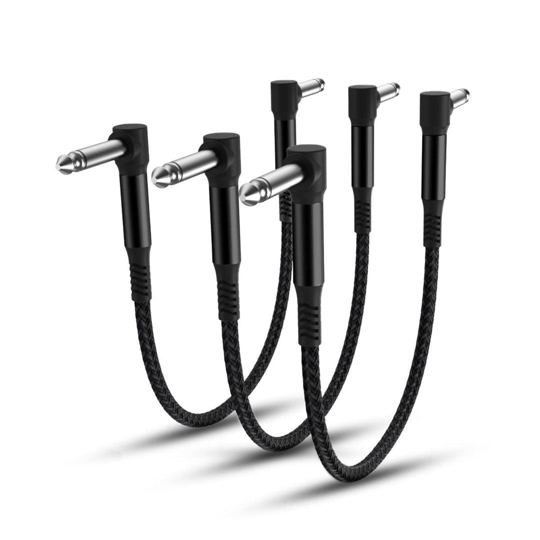 Guitar Patch Cables 6 - Inch 3 - Pack,6.35MM Effects Pedal Board Cord,1/4 Right - Angle Nylon Braided Instrument Audio Cable,Pedalboard Connector TS Copper Wire for Amp/Amplifier,Mixer,Electric Bass, Grey - Just Closeouts Canada Inc.X003LMT13H