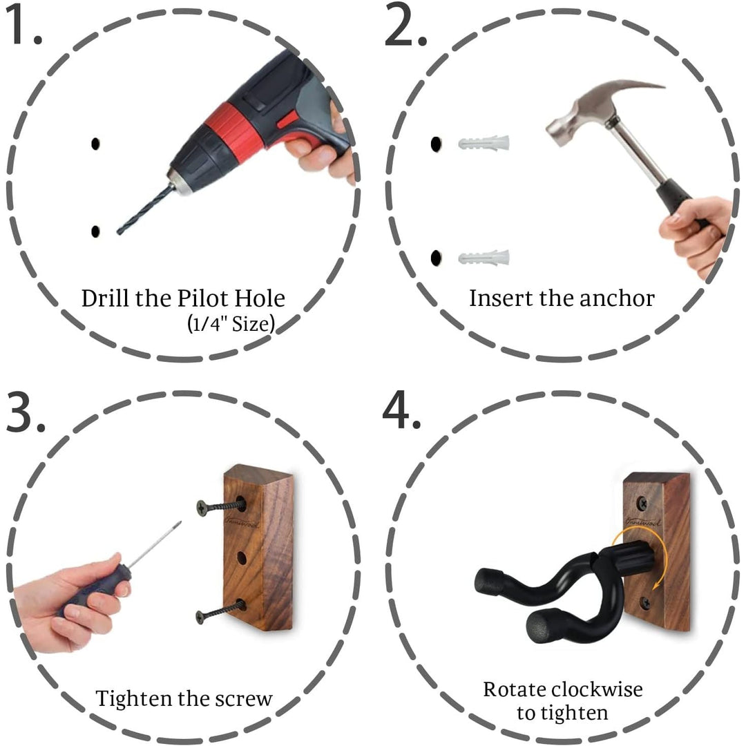 Guitar Wall Mount 2 Pack, Black Walnut Wood Guitar Hanger, U - Shaped Guitar Wall Hanger Mount, Guitar Holder Hook Stand Wall for Acoustic, Electric Guitar, Banjo, Bass, Gift for Guitar Player Men Boy 21 - Just Closeouts Canada Inc.