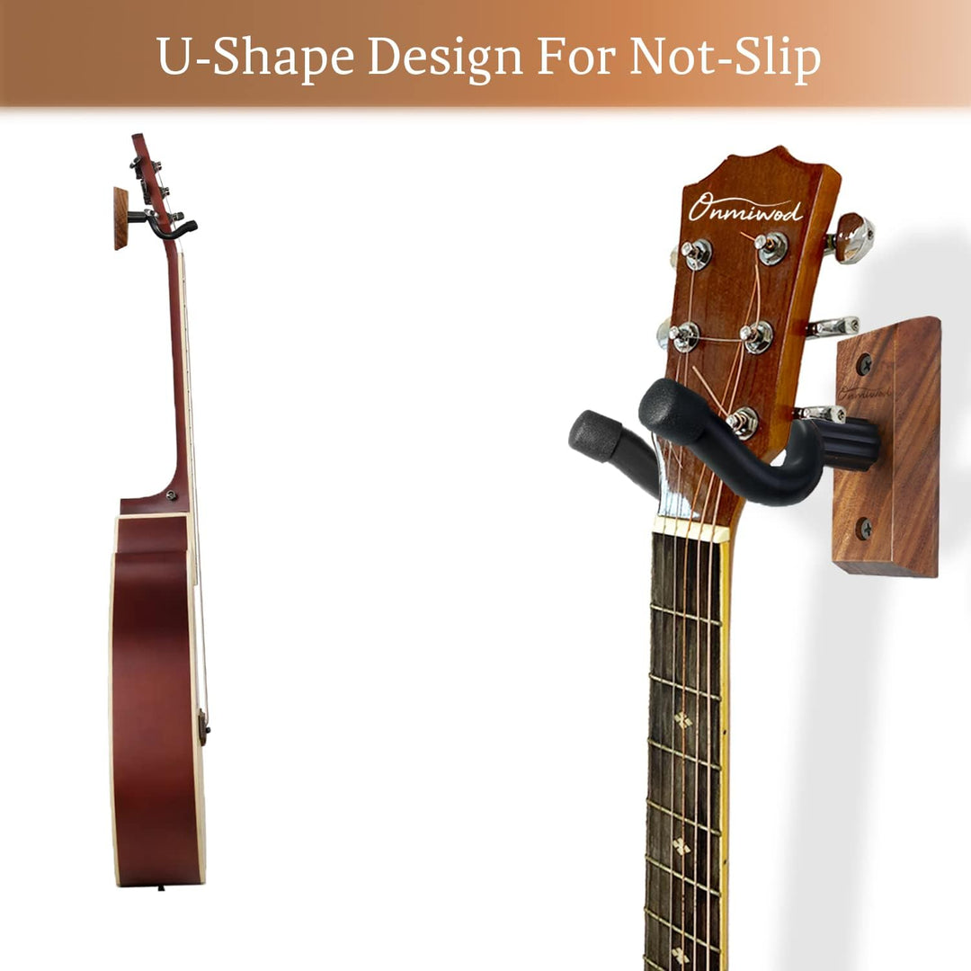 Guitar Wall Mount 2 Pack, Black Walnut Wood Guitar Hanger, U - Shaped Guitar Wall Hanger Mount, Guitar Holder Hook Stand Wall for Acoustic, Electric Guitar, Banjo, Bass, Gift for Guitar Player Men Boy 21 - Just Closeouts Canada Inc.