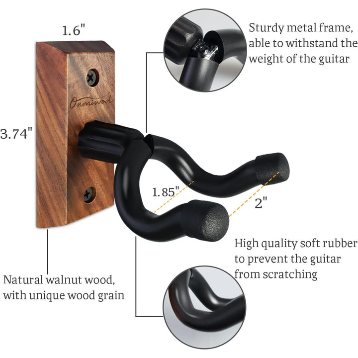 Guitar Wall Mount 2 Pack, Black Walnut Wood Guitar Hanger, U - Shaped Guitar Wall Hanger Mount, Guitar Holder Hook Stand Wall for Acoustic, Electric Guitar, Banjo, Bass, Gift for Guitar Player Men Boy 21 - Just Closeouts Canada Inc.