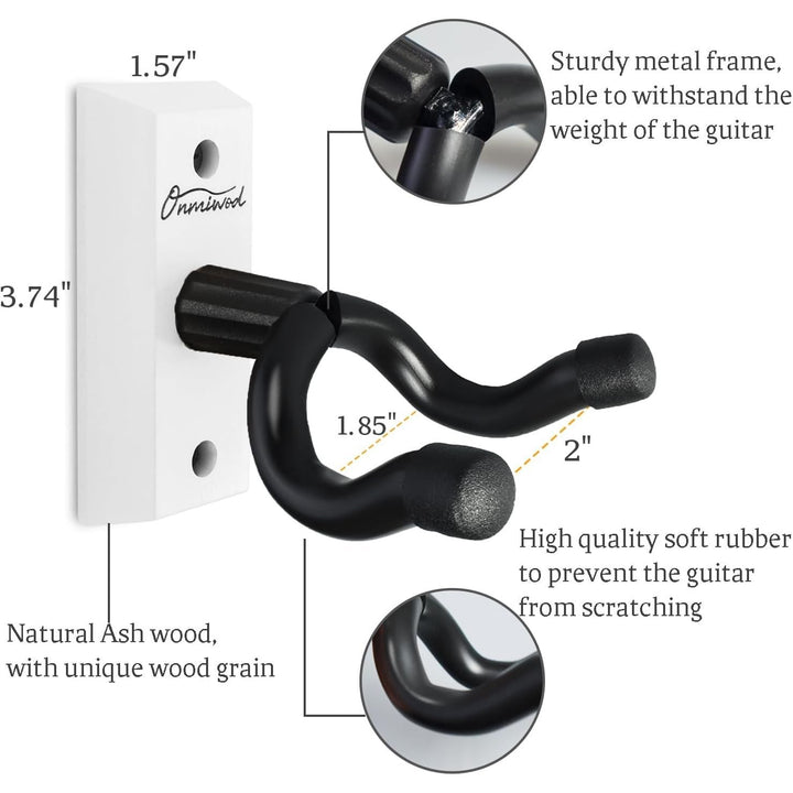 Guitar Wall Mount 2 Pack, White Hardwood Guitar Hanger, U - Shaped Guitar Wall Hanger Mount, Guitar Holder Hook Stand Wall for Acoustic, Electric Guitar, Banjo, Bass, Gift for Guitar Player Men Boy - Just Closeouts Canada Inc.