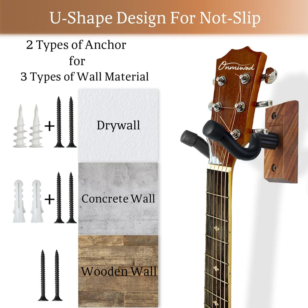 Guitar Wall Mount 3 Pack, Black Walnut Wood Guitar Hanger, U - Shaped Guitar Wall Hanger Mount, Guitar Holder Hook Stand Wall for Acoustic, Electric Guitar, Banjo, Bass, Gift for Guitar Player Men Boy 24 - Just Closeouts Canada Inc.