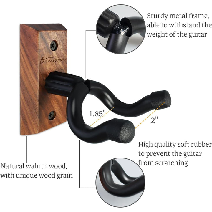 Guitar Wall Mount 3 Pack, Black Walnut Wood Guitar Hanger, U - Shaped Guitar Wall Hanger Mount, Guitar Holder Hook Stand Wall for Acoustic, Electric Guitar, Banjo, Bass, Gift for Guitar Player Men Boy 24 - Just Closeouts Canada Inc.