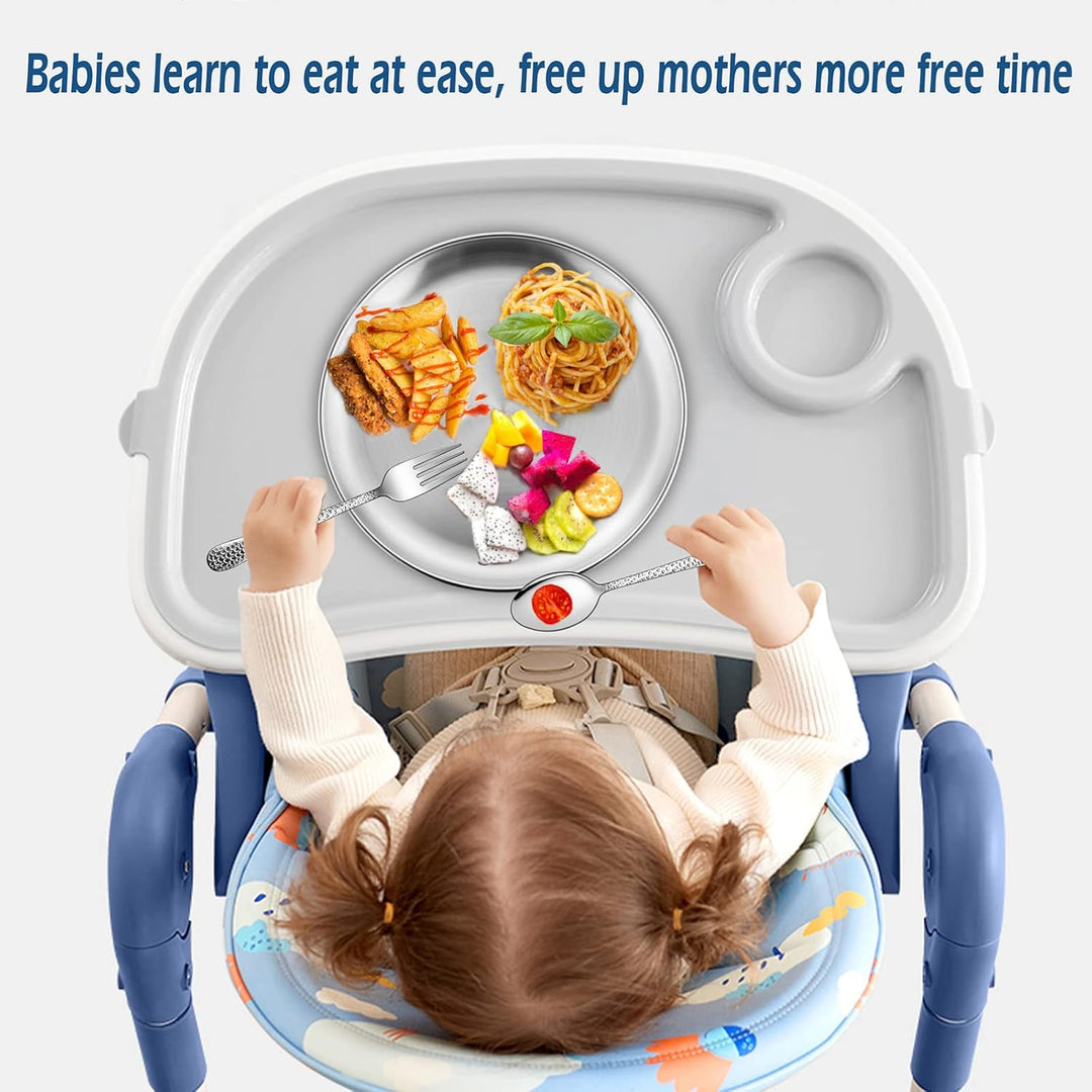 HaWare 4 - Piece 18/8 Stainless Steel Plates, Metal 304 Dinner Dishes for Kids Toddlers Children, 10 Inches Feeding Serving Camping Plates, Reusable and Dishwasher Safe - Just Closeouts Canada Inc.