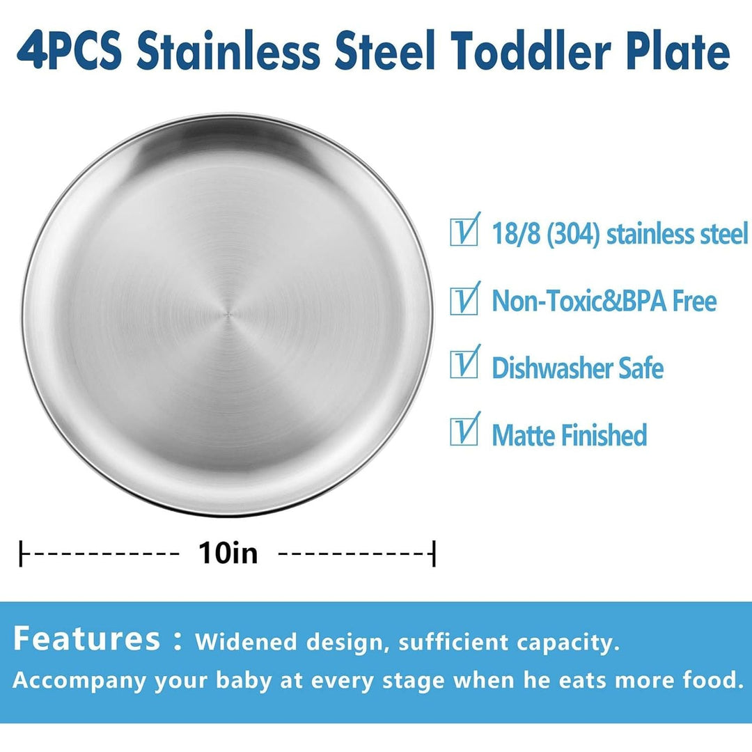 HaWare 4 - Piece 18/8 Stainless Steel Plates, Metal 304 Dinner Dishes for Kids Toddlers Children, 10 Inches Feeding Serving Camping Plates, Reusable and Dishwasher Safe - Just Closeouts Canada Inc.