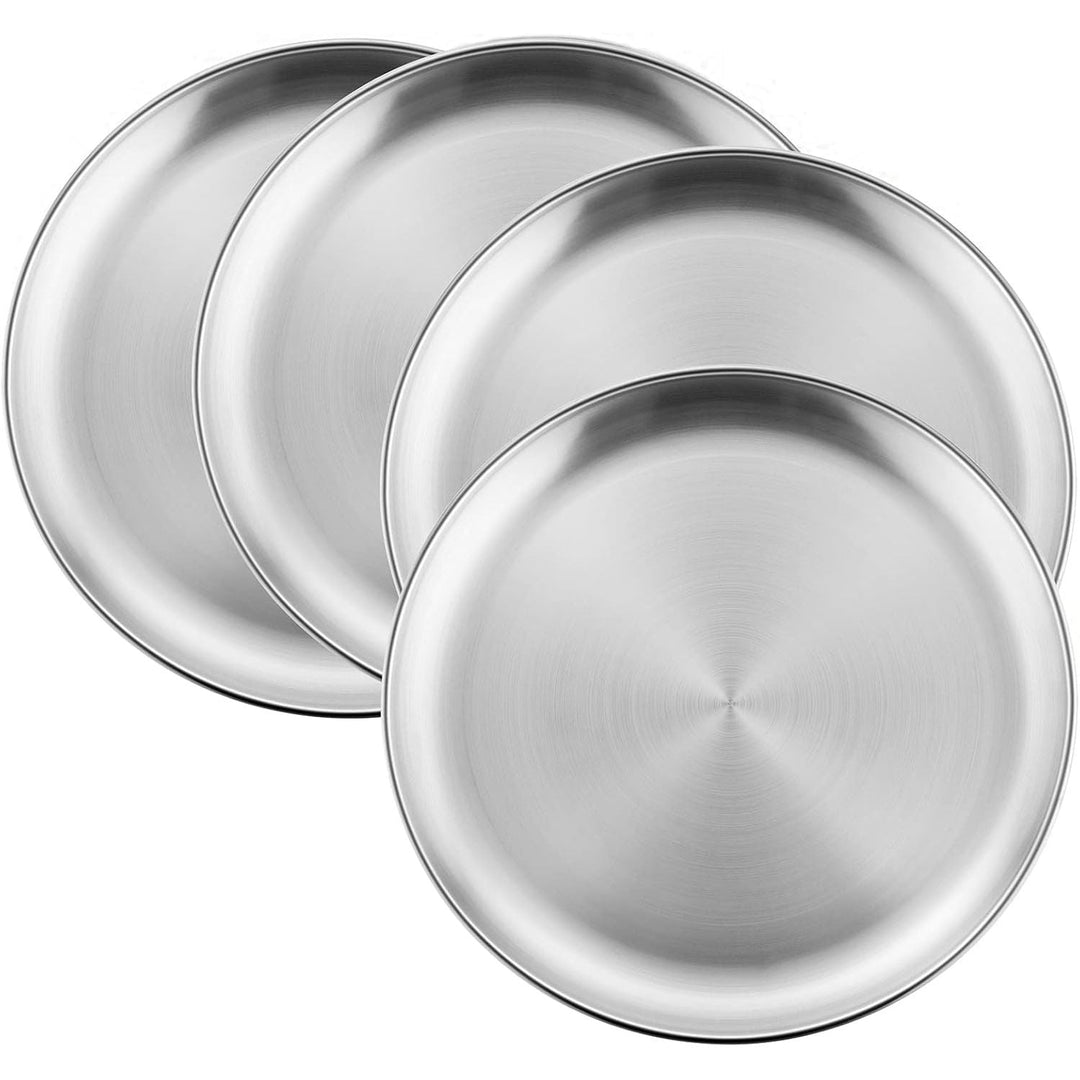 HaWare 4 - Piece 18/8 Stainless Steel Plates, Metal 304 Dinner Dishes for Kids Toddlers Children, 10 Inches Feeding Serving Camping Plates, Reusable and Dishwasher Safe - Just Closeouts Canada Inc.