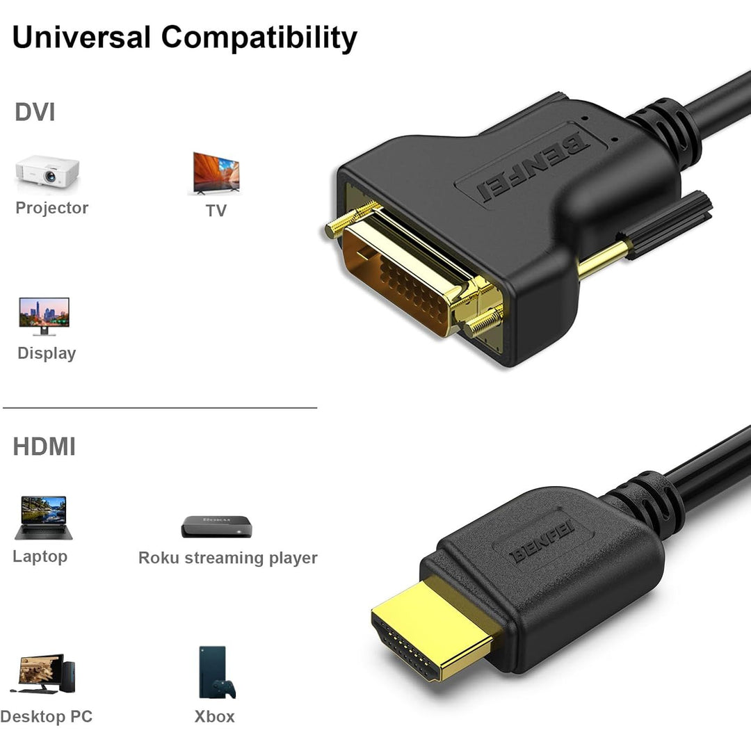 HDMI to DVI, Bi Directional DVI - D 24+1 Male to HDMI Male High Speed Adapter Cable Support 1080P Full HD Compatible for Raspberry Pi, Roku, Xbox One, PS4 PS3, Graphics Card - Just Closeouts Canada Inc.