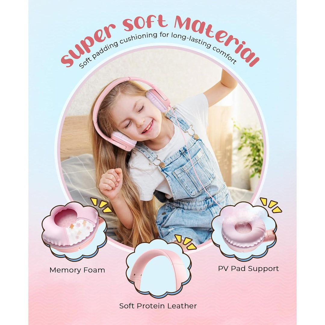 Headphones Volume Limiter 94dB, DyBaxa Safer Foldable Lightweight Over - Ear Wired Headset, Portable On Ear Headphones for Kids School Online Learning Classes Travel Tablet, 3.5mm Jack, Pink - Just Closeouts Canada Inc.