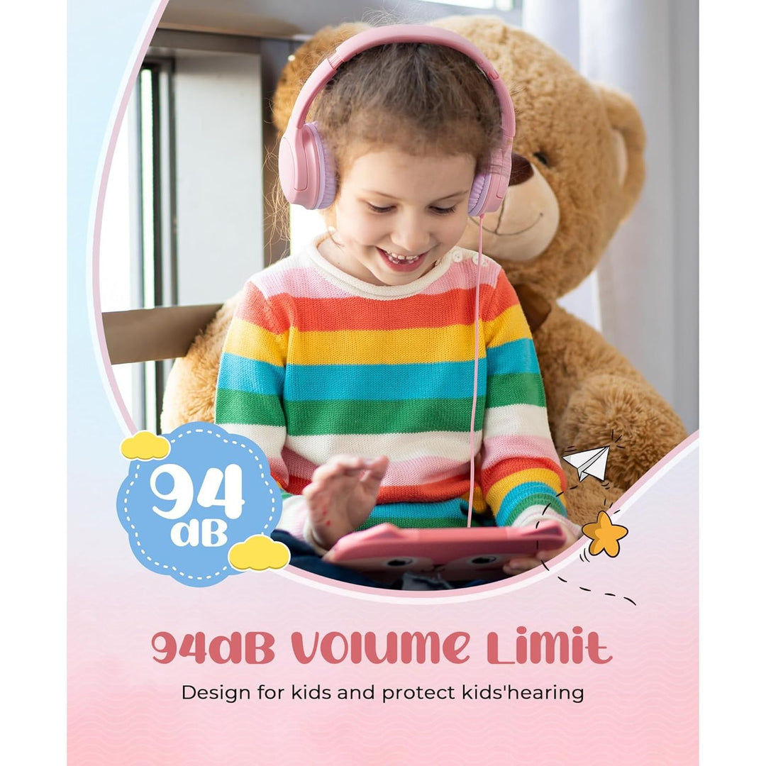 Headphones Volume Limiter 94dB, DyBaxa Safer Foldable Lightweight Over - Ear Wired Headset, Portable On Ear Headphones for Kids School Online Learning Classes Travel Tablet, 3.5mm Jack, Pink - Just Closeouts Canada Inc.