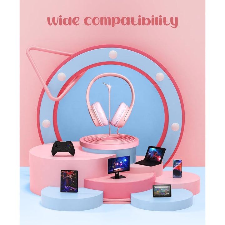 Headphones Volume Limiter 94dB, DyBaxa Safer Foldable Lightweight Over - Ear Wired Headset, Portable On Ear Headphones for Kids School Online Learning Classes Travel Tablet, 3.5mm Jack, Pink - Just Closeouts Canada Inc.