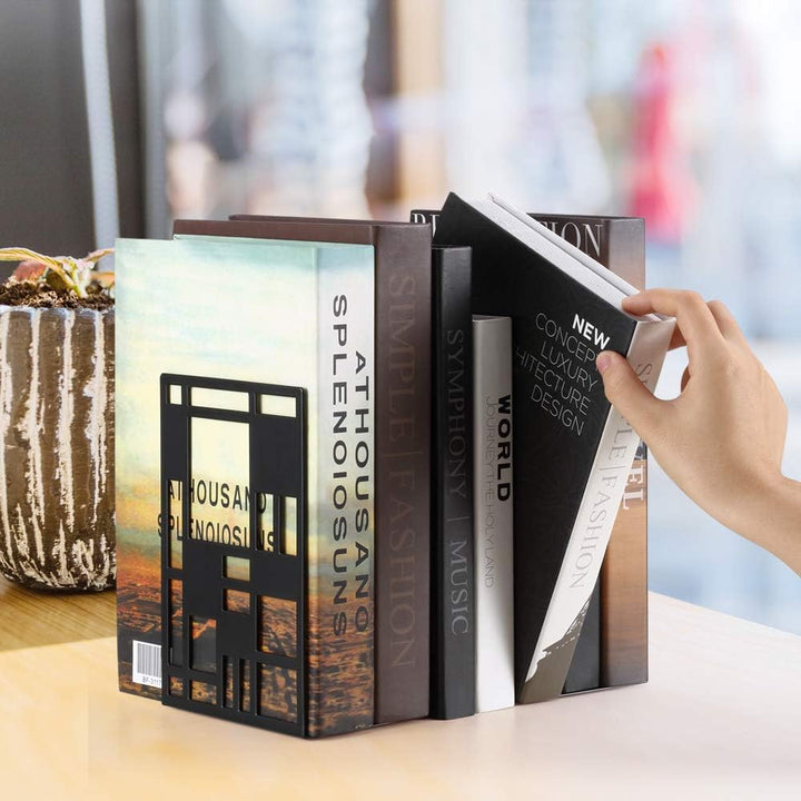 Heavy Duty, Book End Holder for Shelves, Metal Bookend (Black 1 Pair) for Office and School, Decorative Tree Unique Design Book Stopper for Gift, Book Binder and Dividers - Just Closeouts Canada Inc.