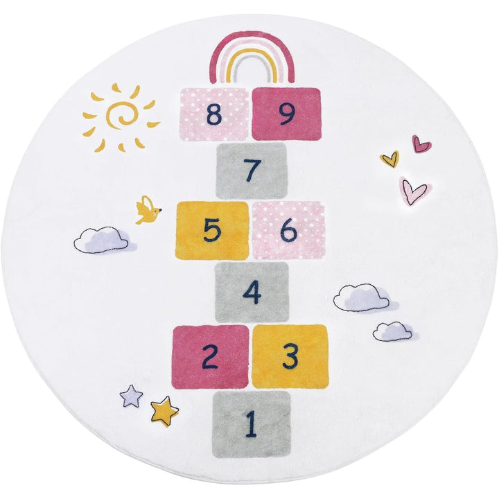 HiiARug Hopscotch Kids Rug 5ft Round Kids Rug, Ultra Soft Round Rug for Girls Bedroom, Fun and Educational Nursery Area Rug, Machine Washable Kids Play Mat (59"x59") - Just Closeouts Canada Inc.