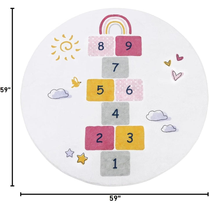 HiiARug Hopscotch Kids Rug 5ft Round Kids Rug, Ultra Soft Round Rug for Girls Bedroom, Fun and Educational Nursery Area Rug, Machine Washable Kids Play Mat (59"x59") - Just Closeouts Canada Inc.