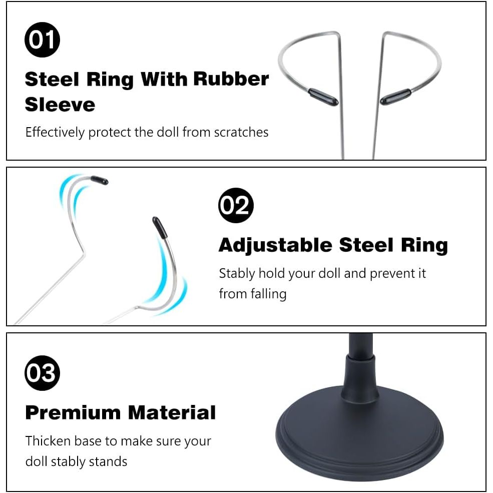 HMIEPRS 4pcs Doll Stands Adjustable Display Holder, Doll Stands Portable Support Racks, Action Figure Stand Bracket Organizers Dolls Accessories for 12in - 18in Doll (Black) - Just Closeouts Canada Inc.