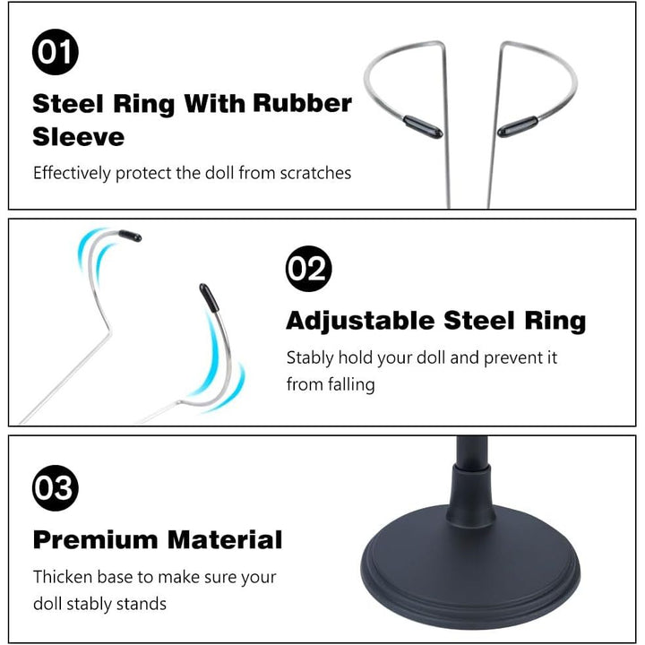 HMIEPRS 4pcs Doll Stands Adjustable Display Holder, Doll Stands Portable Support Racks, Action Figure Stand Bracket Organizers Dolls Accessories for 12in - 18in Doll (Black) - Just Closeouts Canada Inc.