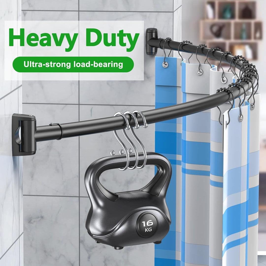 Hoachily Curved Shower Curtain Rod, Adjustable 45 - 72 Inches Curved Shower Rod, Rustproof Shower Curtain Rod, Never Fall Telescoping Design for Bathroom, Black, Need to Drill - Just Closeouts Canada Inc.