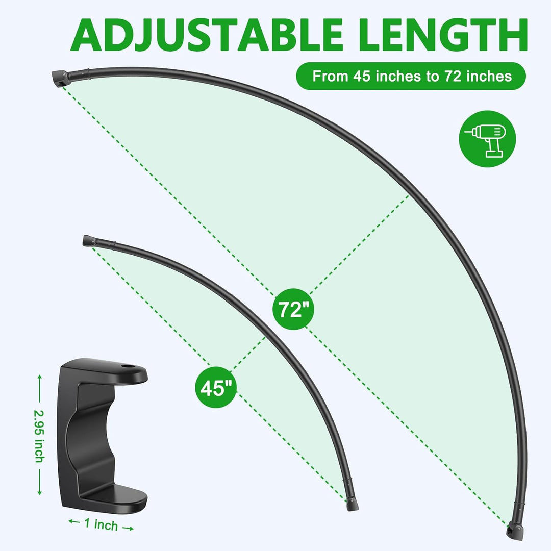 Hoachily Curved Shower Curtain Rod, Adjustable 45 - 72 Inches Curved Shower Rod, Rustproof Shower Curtain Rod, Never Fall Telescoping Design for Bathroom, Black, Need to Drill - Just Closeouts Canada Inc.