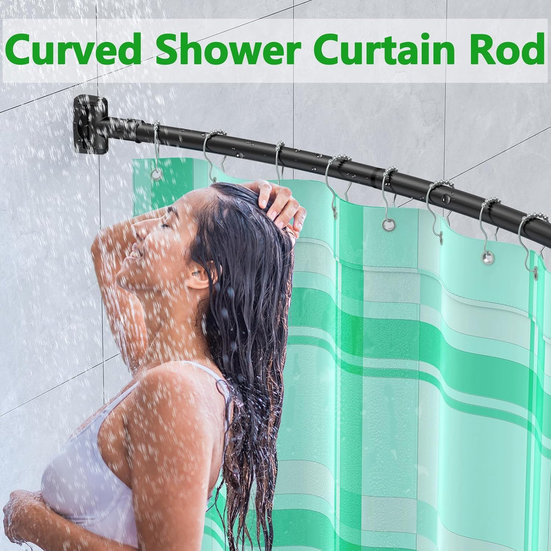 Hoachily Curved Shower Curtain Rod, Adjustable 45 - 72 Inches Curved Shower Rod, Rustproof Shower Curtain Rod, Never Fall Telescoping Design for Bathroom, Black, Need to Drill - Just Closeouts Canada Inc.