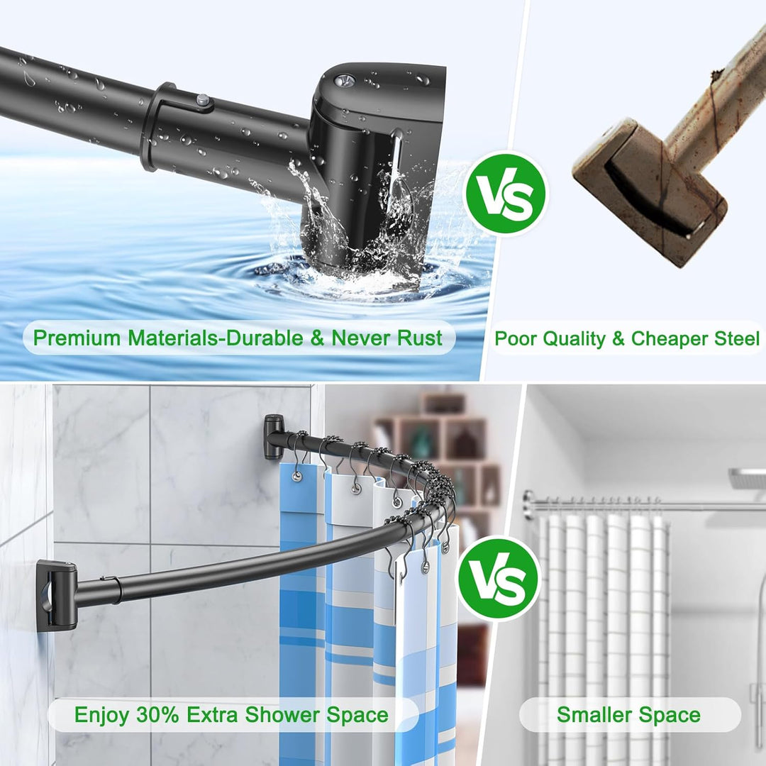 Hoachily Curved Shower Curtain Rod, Adjustable 45 - 72 Inches Curved Shower Rod, Rustproof Shower Curtain Rod, Never Fall Telescoping Design for Bathroom, Black, Need to Drill - Just Closeouts Canada Inc.