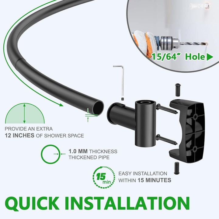 Hoachily Curved Shower Curtain Rod, Adjustable 45 - 72 Inches Curved Shower Rod, Rustproof Shower Curtain Rod, Never Fall Telescoping Design for Bathroom, Black, Need to Drill - Just Closeouts Canada Inc.