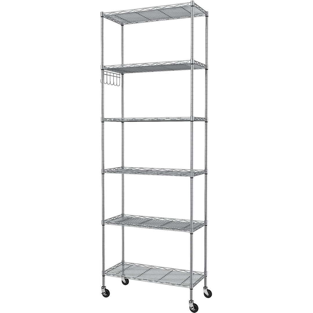 Homdox 6 - Tier Storage Shelf Wire Shelving Unit Free Standing Rack Organization with Caster Wheels, Stainless Side Hooks, Silver Gray - Just Closeouts Canada Inc.
