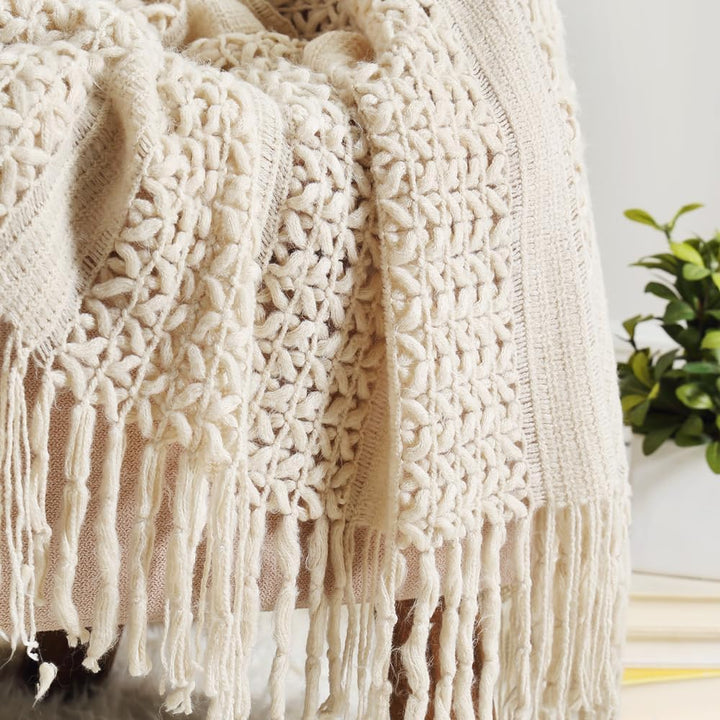 Home Decor Rustic Couch Sofa Chair Bed Throw Blanket, Soft Warm Cozy Light Weight for Travelling (127cmX152cm Beige/Ivory) - Just Closeouts Canada Inc.
