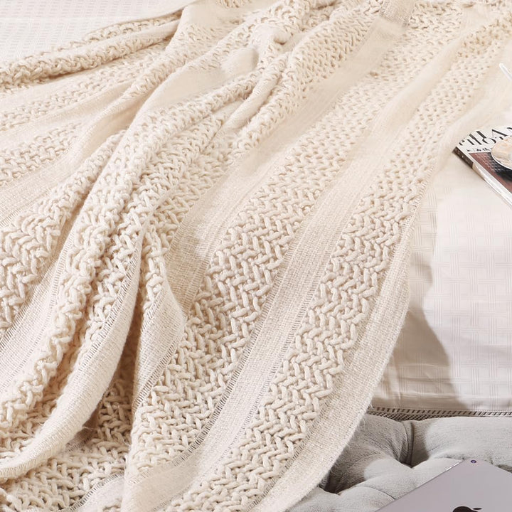 Home Decor Rustic Couch Sofa Chair Bed Throw Blanket, Soft Warm Cozy Light Weight for Travelling (127cmX152cm Beige/Ivory) - Just Closeouts Canada Inc.