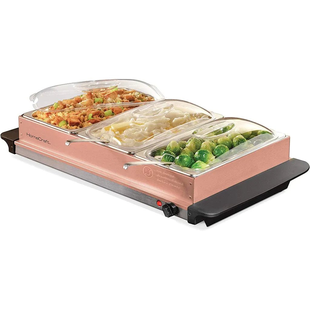 HomeCraft 3x2.5QT Buffet Server & Warming Tray, Copper - Just Closeouts Canada Inc.