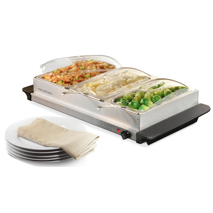 HomeCraft 3x2.5QT Buffet Server & Warming Tray, SS - Just Closeouts Canada Inc.