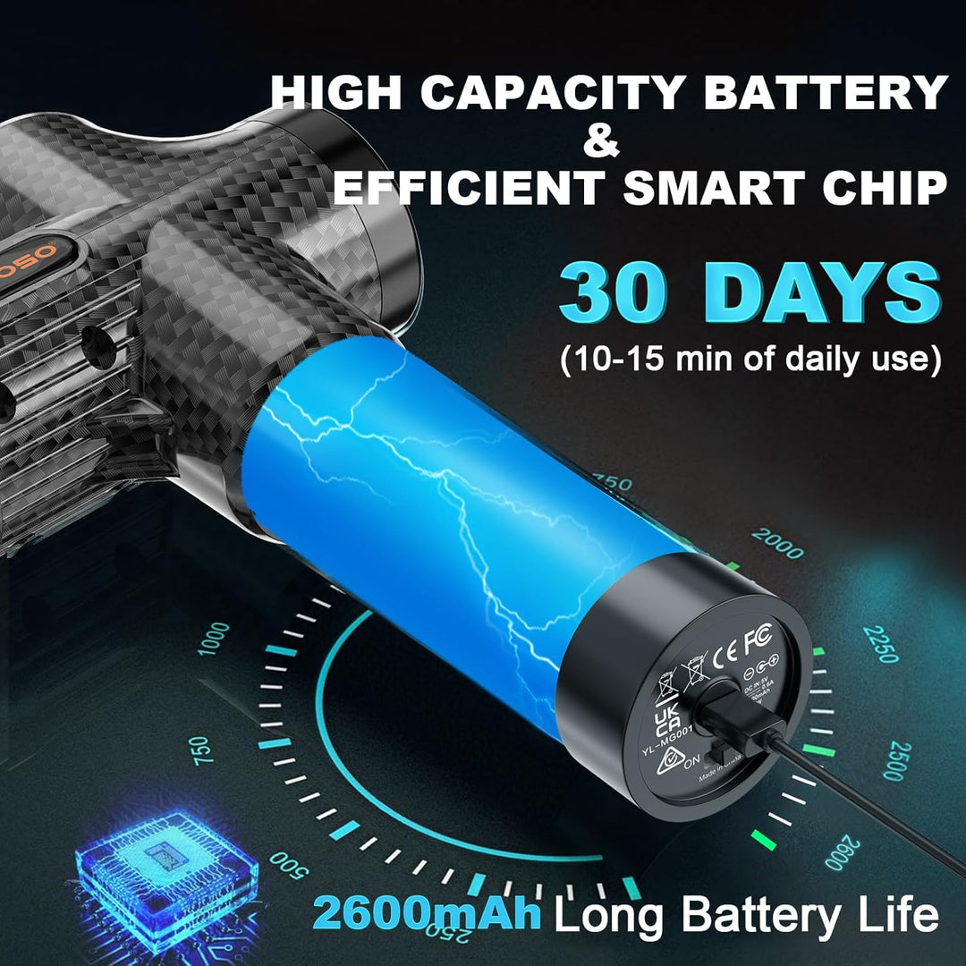 Hoposo Massage Gun Powerful Portable Sports Massage Gun with 30 Speeds 8 Massager Heads, High Speed Quiet Motor Massager Gun, LCD Screen, Carry Case, Gift for Men Women - Just Closeouts Canada Inc.