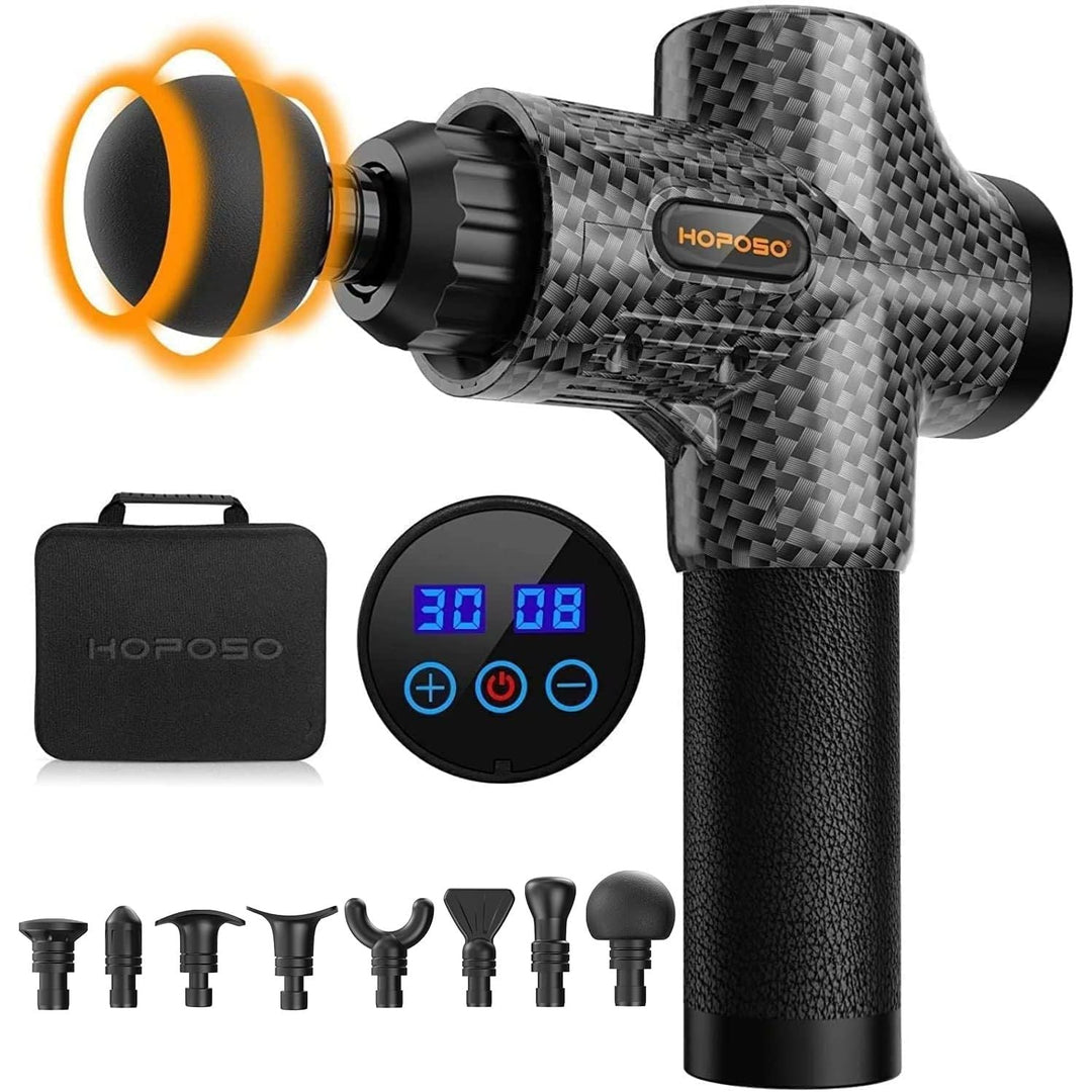 Hoposo Massage Gun Powerful Portable Sports Massage Gun with 30 Speeds 8 Massager Heads, High Speed Quiet Motor Massager Gun, LCD Screen, Carry Case, Gift for Men Women - Just Closeouts Canada Inc.