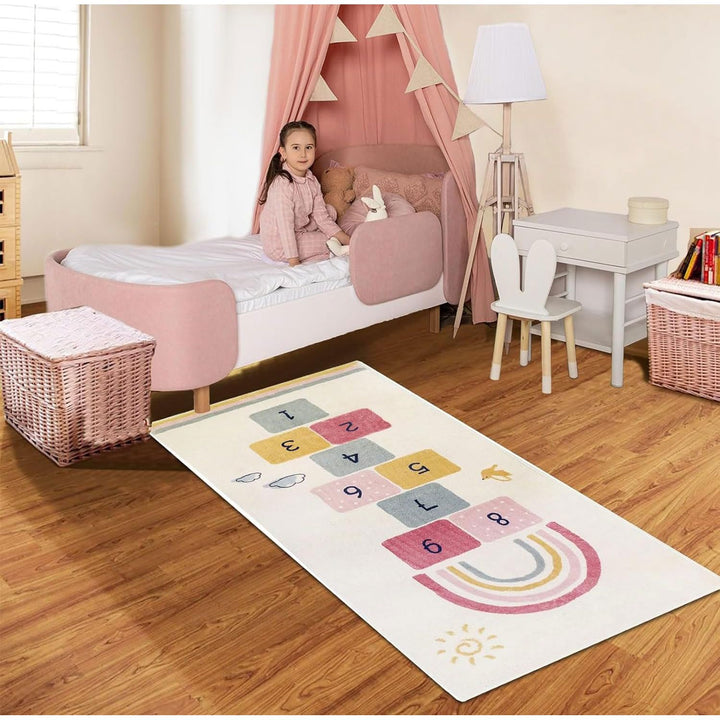 Hopscotch Kids Rug 27" x63" Fun and Educational Playroom Rug Soft Durable Rainbow Floor Carpet Kid’s Play Mat for Bedroom, Playroom, Nursery, Gift for Girls & Boys(Colorful) - Just Closeouts Canada Inc.X0032E98UP