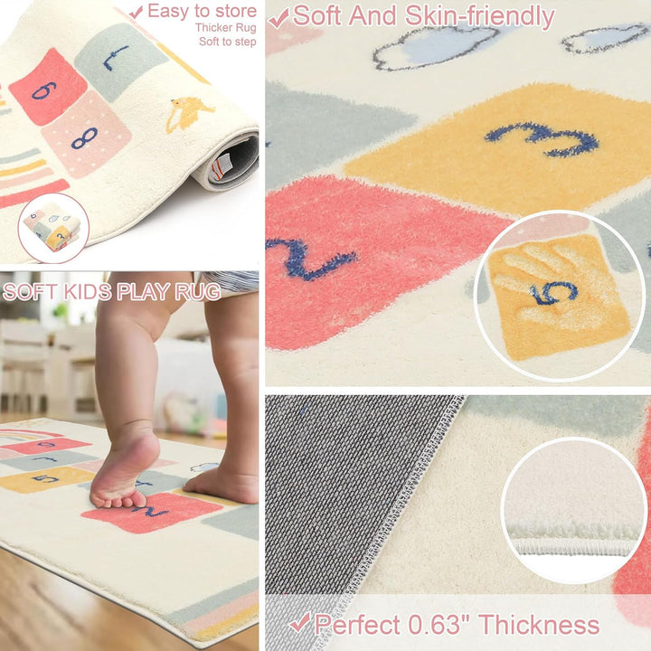 Hopscotch Kids Rug 27" x63" Fun and Educational Playroom Rug Soft Durable Rainbow Floor Carpet Kid’s Play Mat for Bedroom, Playroom, Nursery, Gift for Girls & Boys(Colorful) - Just Closeouts Canada Inc.X0032E98UP