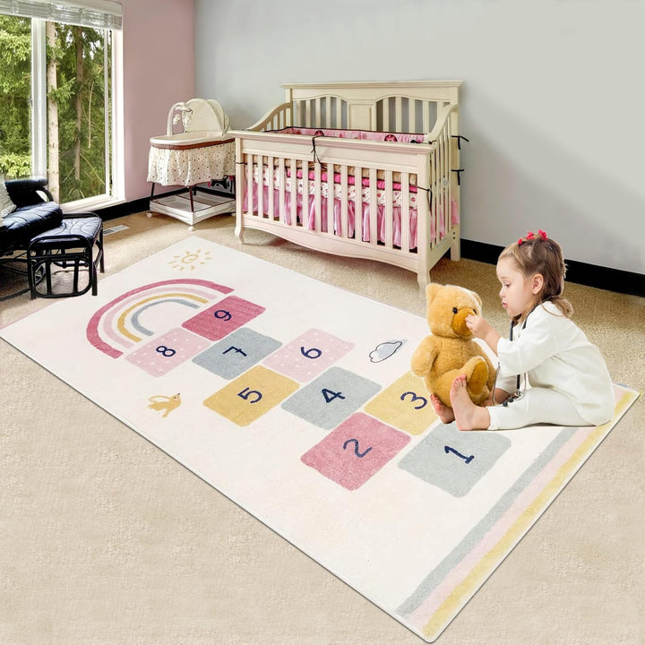 Hopscotch Kids Rug 27" x63" Fun and Educational Playroom Rug Soft Durable Rainbow Floor Carpet Kid’s Play Mat for Bedroom, Playroom, Nursery, Gift for Girls & Boys(Colorful) - Just Closeouts Canada Inc.X0032E98UP