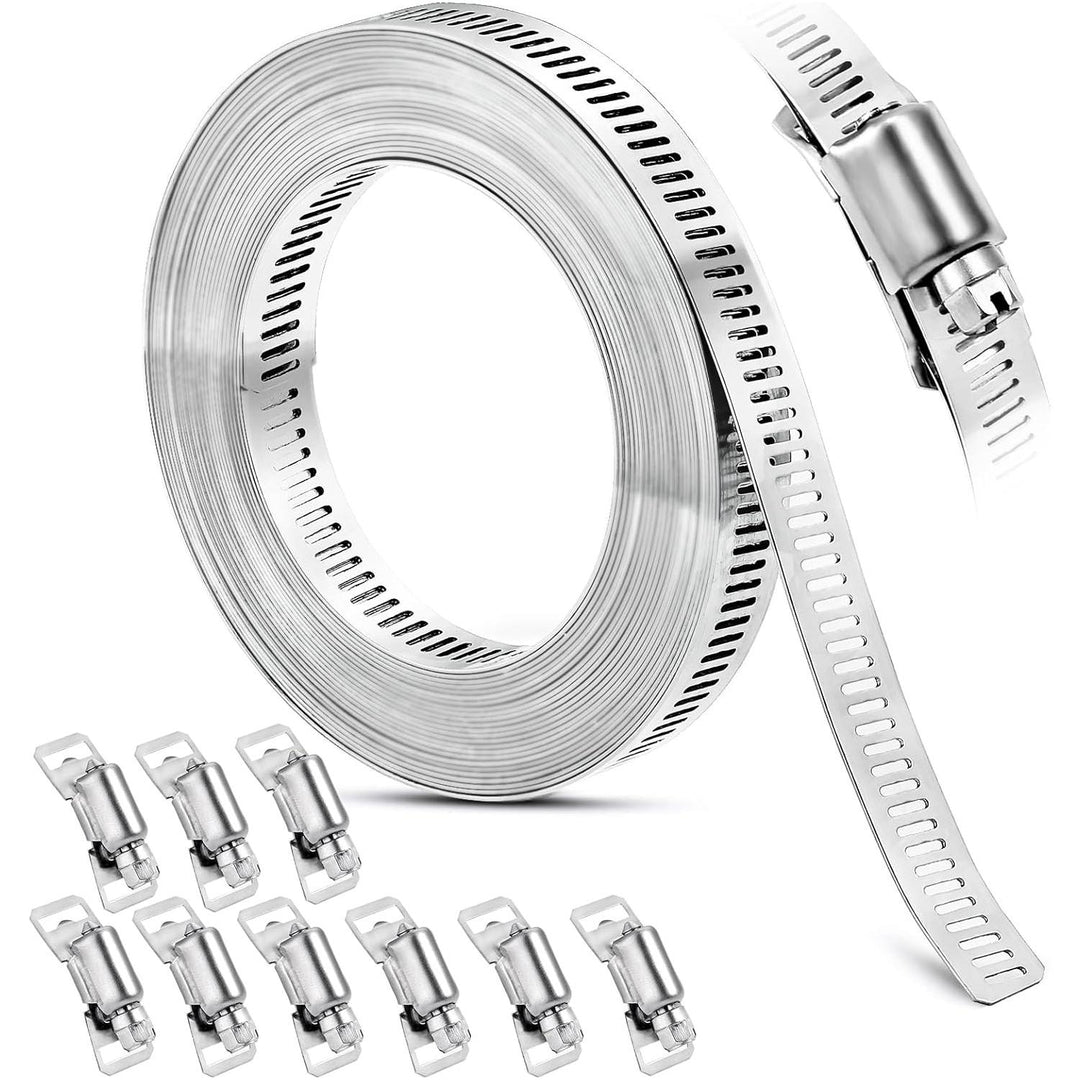 Hose Clamp, DIY 20FT Metal Strapping with Holes + 9 Fasteners - Just Closeouts Canada Inc.