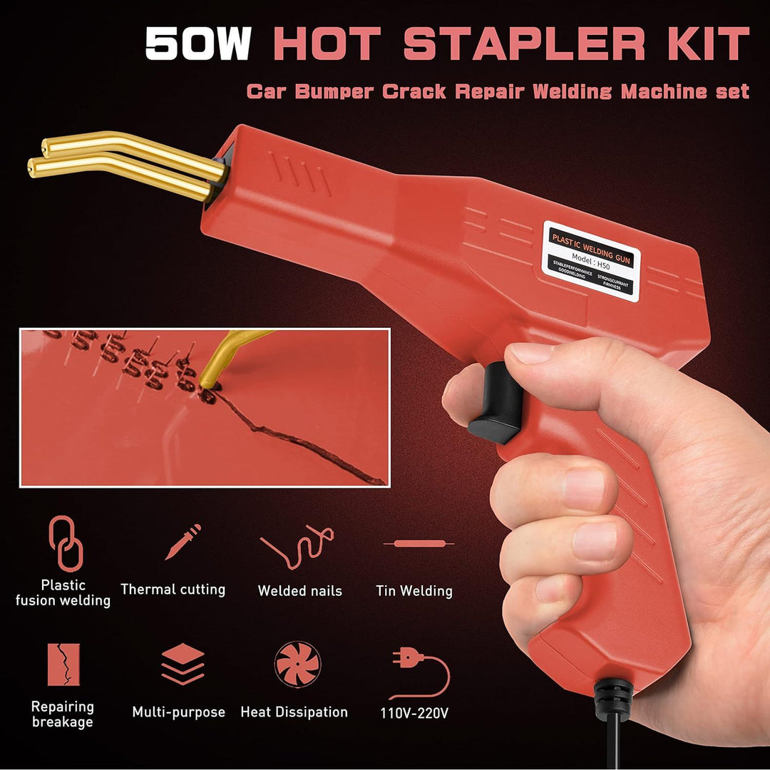 Hot Stapler Plastic Repair Kit with 800PCS Hot Staples, 110V Automotive Plastic Bumper Repair Kit Hot Stapler Gun for Car Bumper Kayak Fender Mood More Plastic(Red) - Just Closeouts Canada Inc.