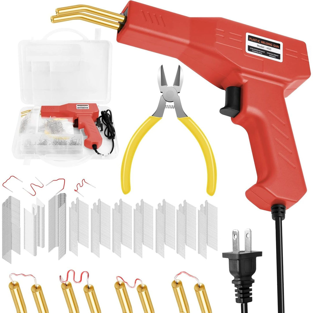 Hot Stapler Plastic Repair Kit with 800PCS Hot Staples, 110V Automotive Plastic Bumper Repair Kit Hot Stapler Gun for Car Bumper Kayak Fender Mood More Plastic(Red) - Just Closeouts Canada Inc.