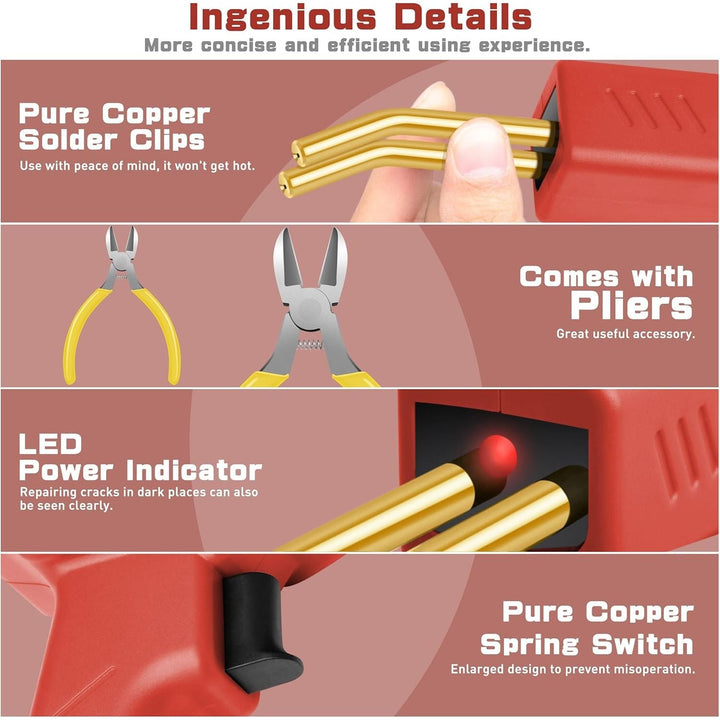 Hot Stapler Plastic Repair Kit with 800PCS Hot Staples, 110V Automotive Plastic Bumper Repair Kit Hot Stapler Gun for Car Bumper Kayak Fender Mood More Plastic(Red) - Just Closeouts Canada Inc.
