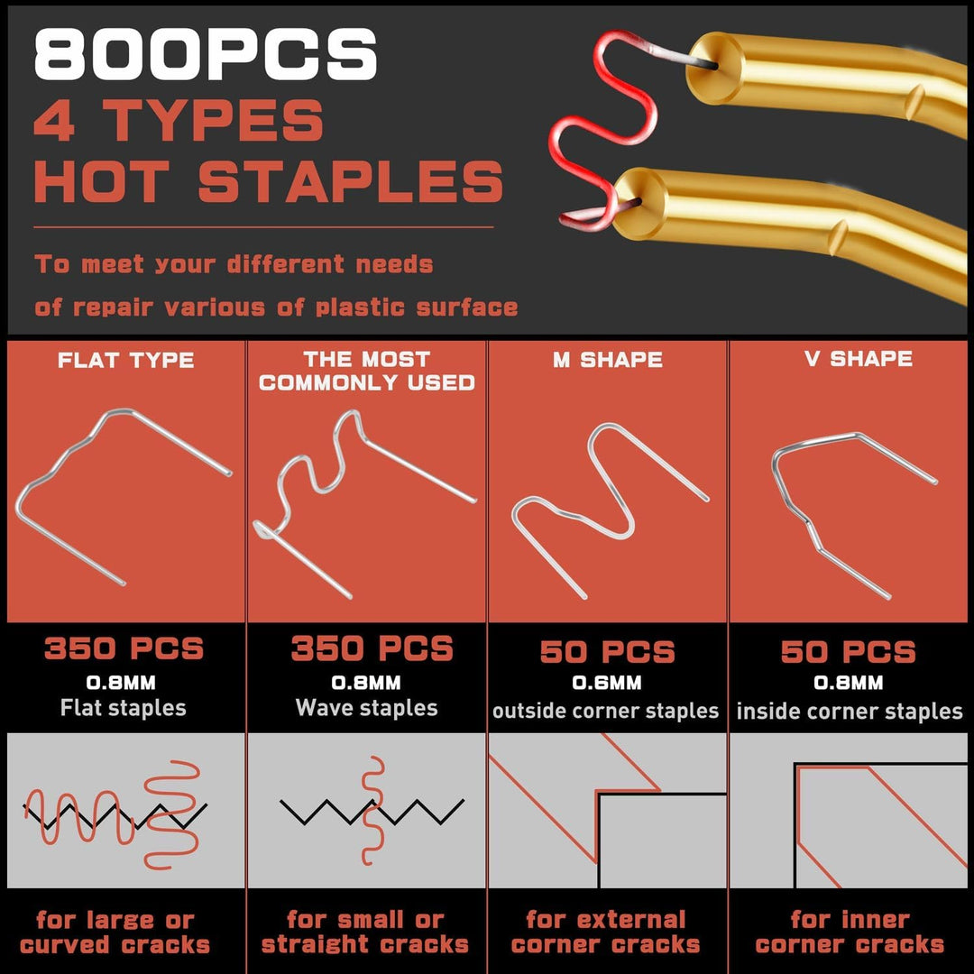 Hot Stapler Plastic Repair Kit with 800PCS Hot Staples, 110V Automotive Plastic Bumper Repair Kit Hot Stapler Gun for Car Bumper Kayak Fender Mood More Plastic(Red) - Just Closeouts Canada Inc.