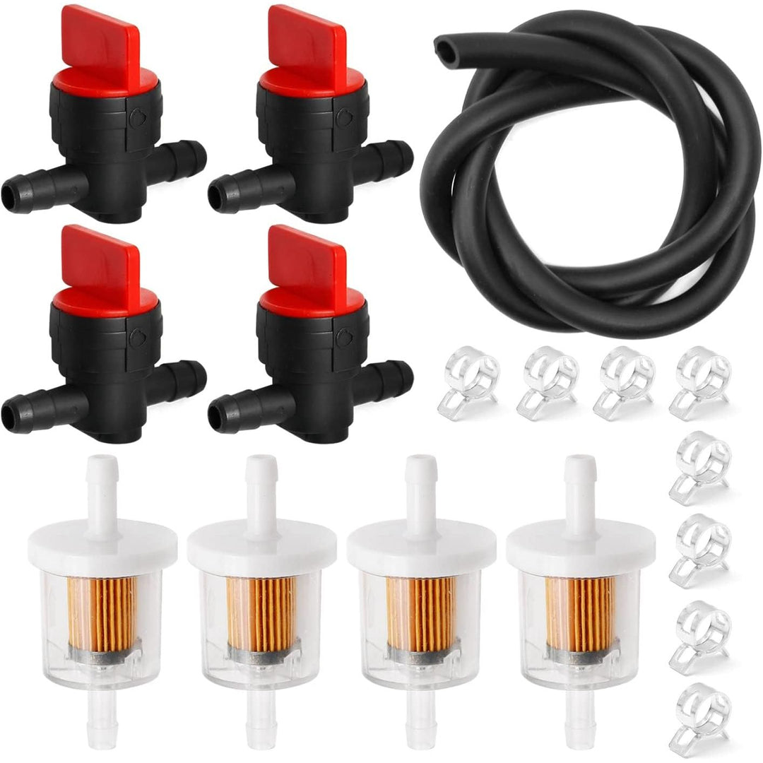 Hoypeyfiy Inline Fuel Filters, 1/4" Fuel Shut Off Valves, Fuel Hose and Clamps Kit replacement for Lawn mowers, Lawn tractor, Generators, Garden machines - Just Closeouts Canada Inc.